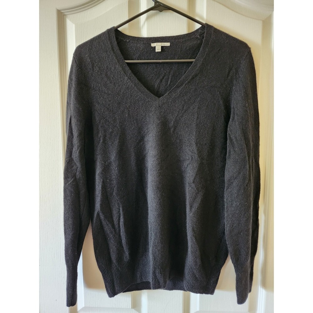 Halogen Womens Cashmere V-Neck Sweater Black Charcoal Knit Size L HA273845MI